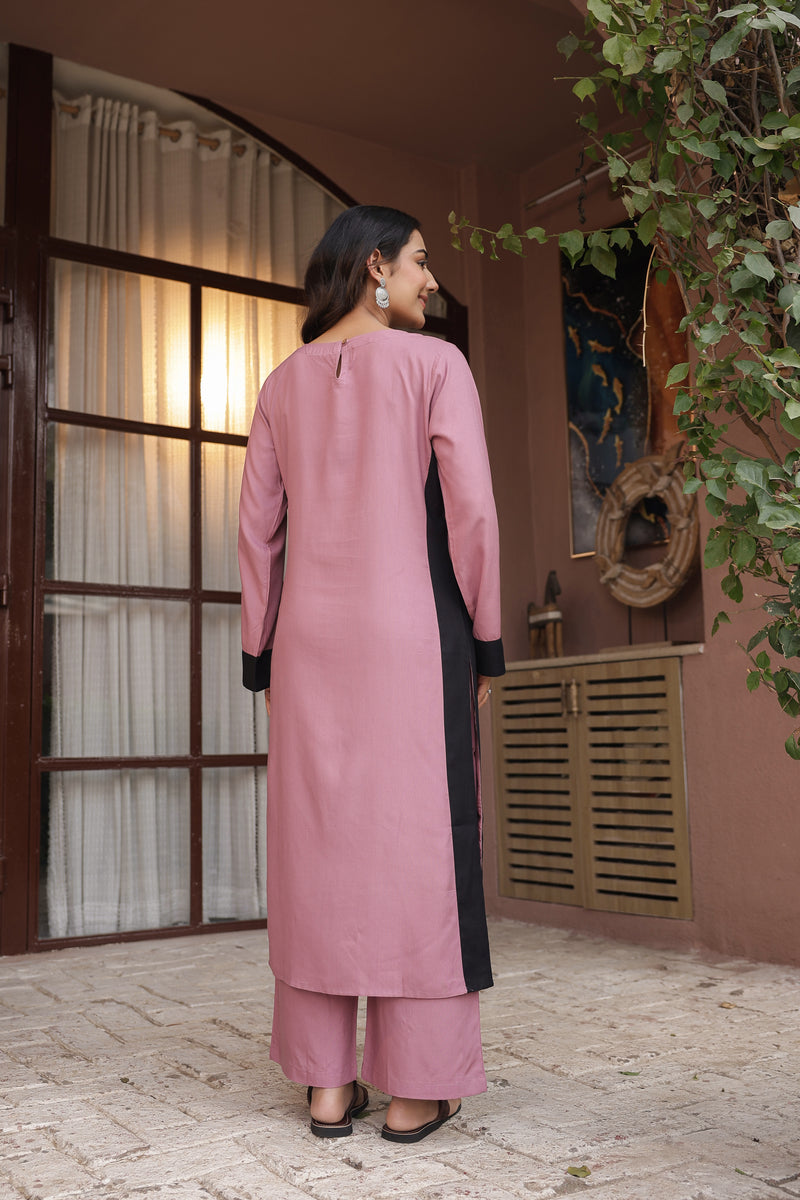 NOOR – MAUVE PINK | Relaxed Fit Rayon Kurta Set