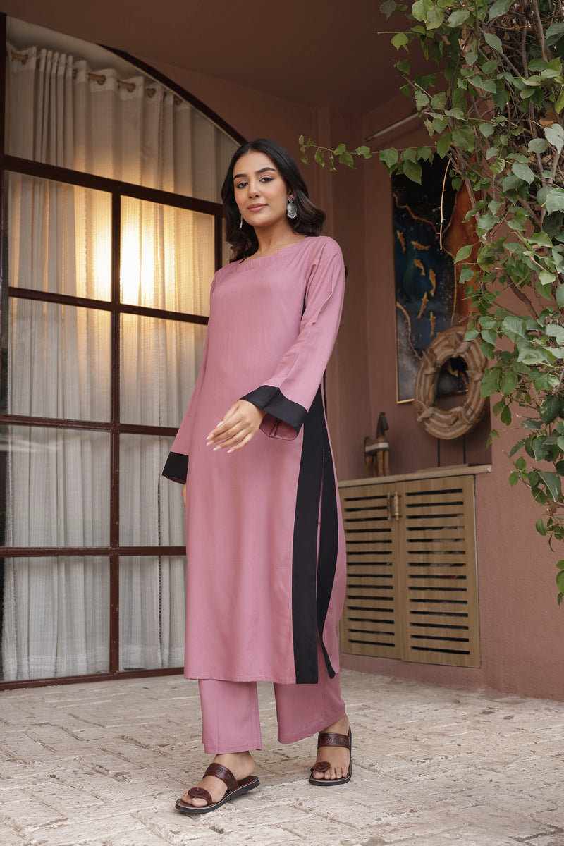 NOOR – MAUVE PINK | Relaxed Fit Rayon Kurta Set