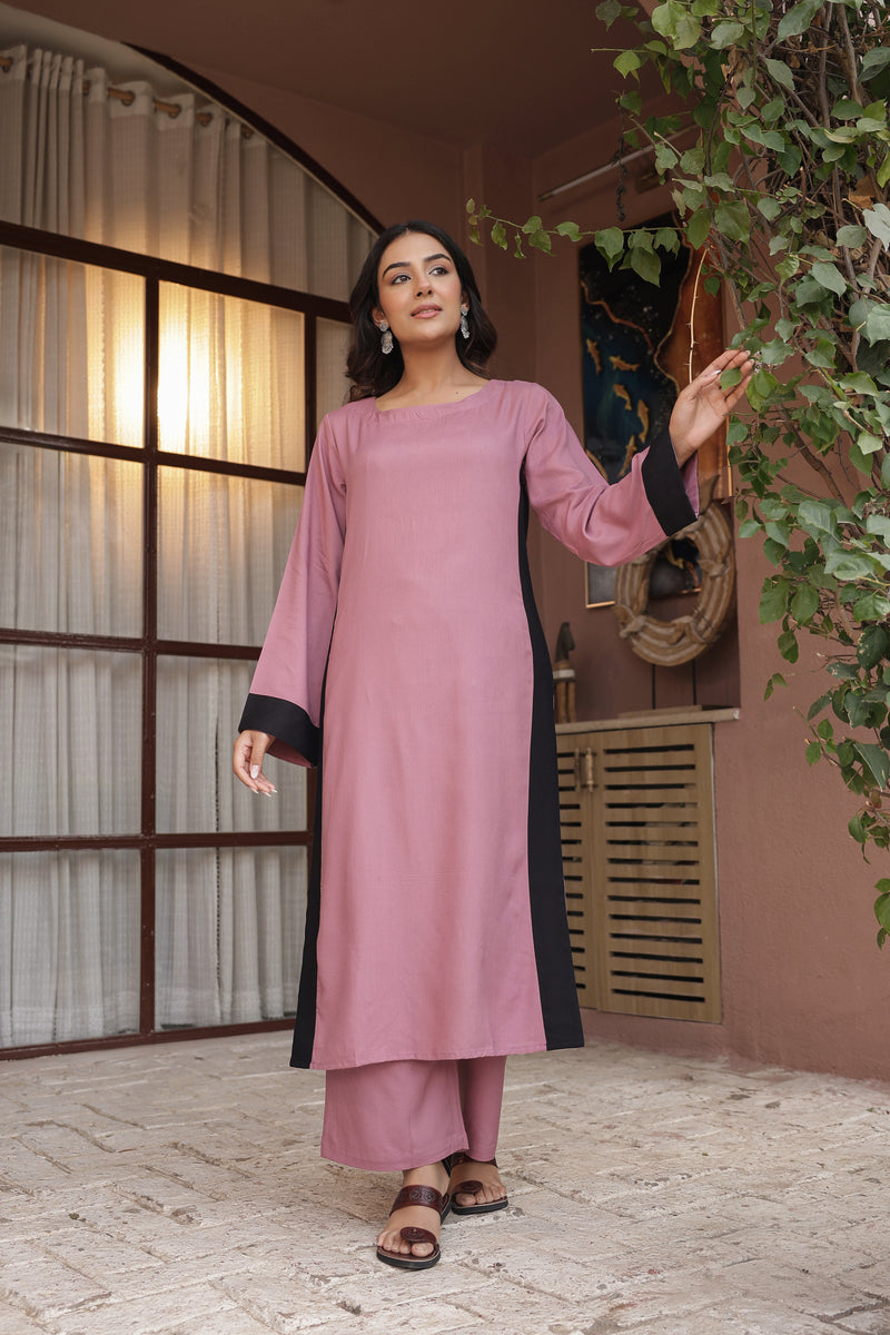 NOOR – MAUVE PINK | Relaxed Fit Rayon Kurta Set