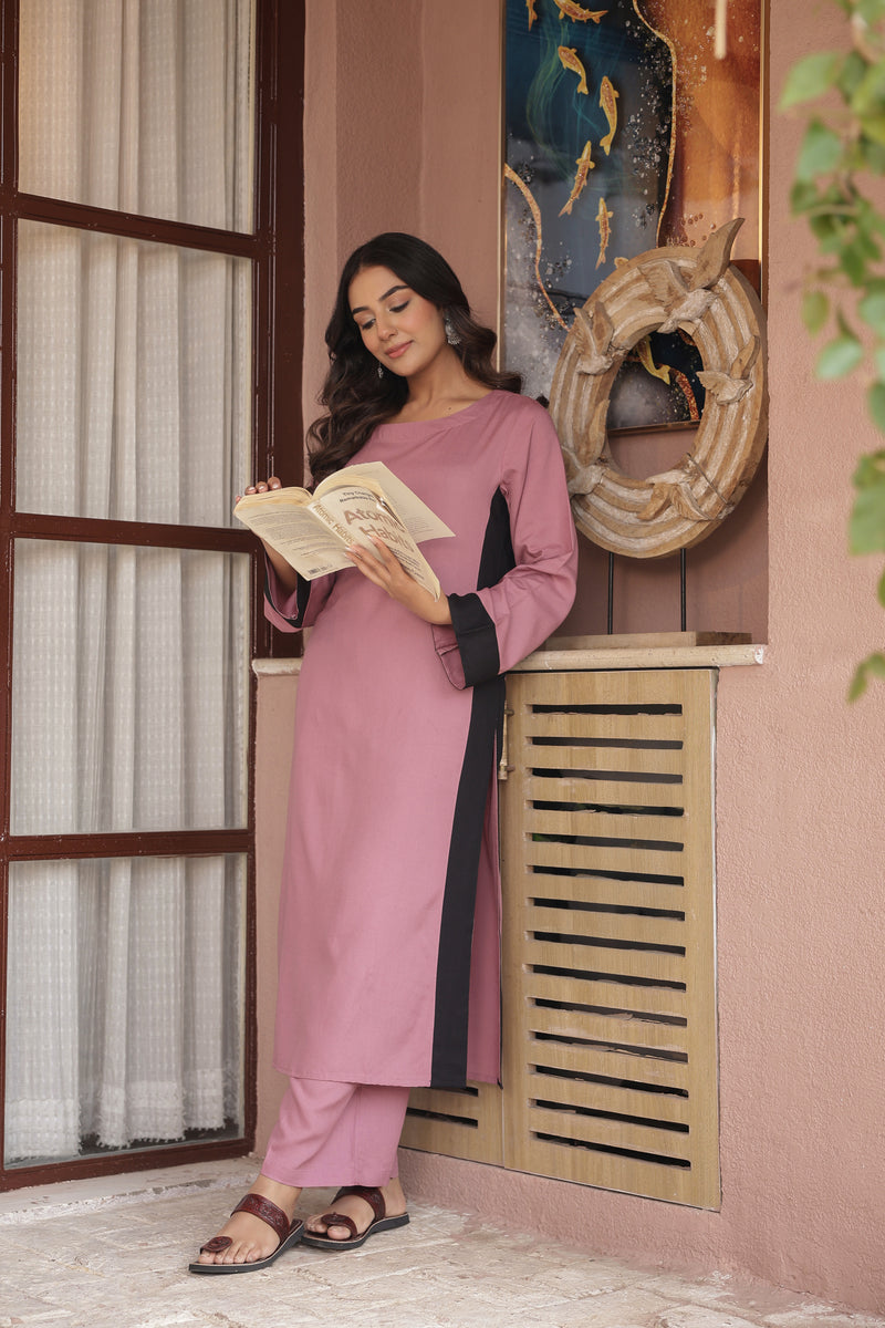 NOOR – MAUVE PINK | Relaxed Fit Rayon Kurta Set
