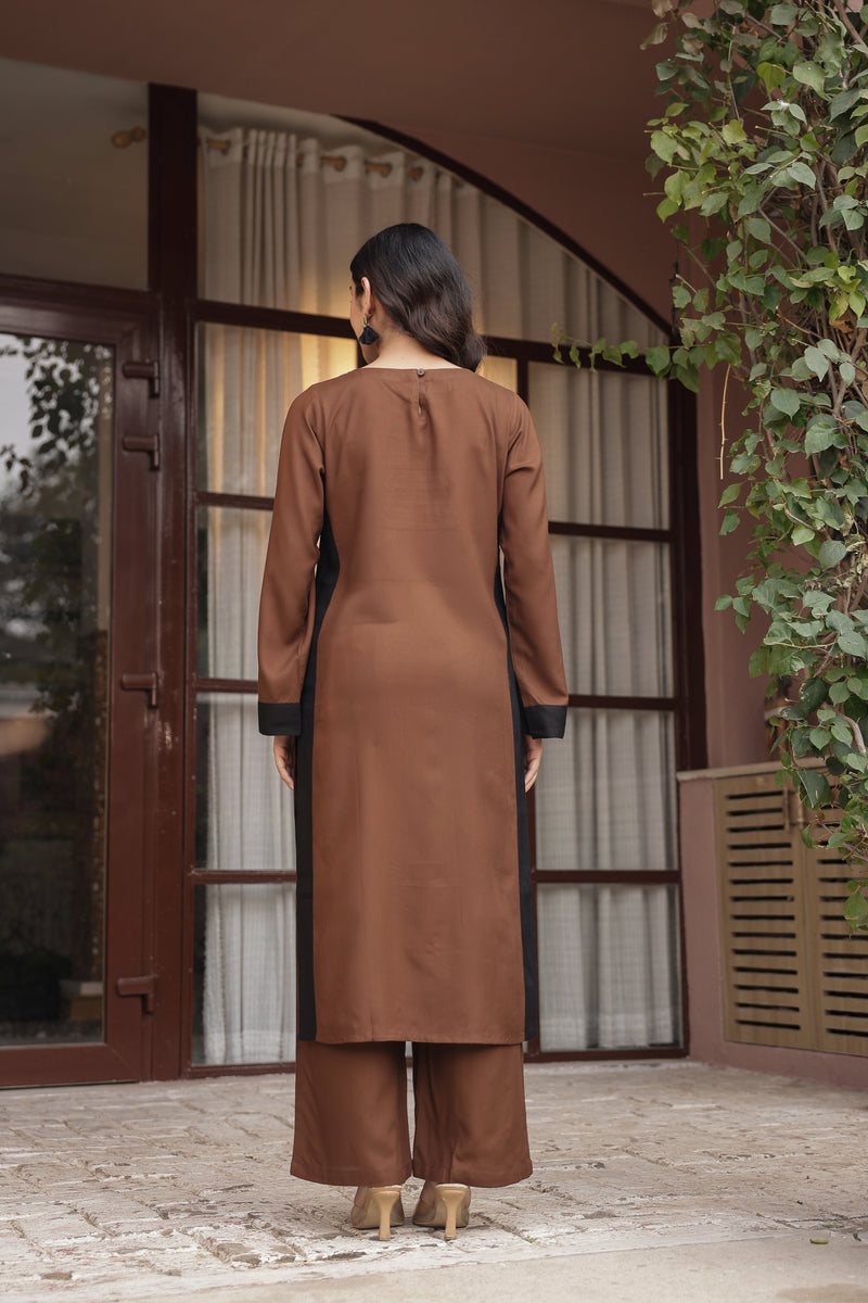 NOOR – BROWN | Relaxed Fit Rayon Kurta Set