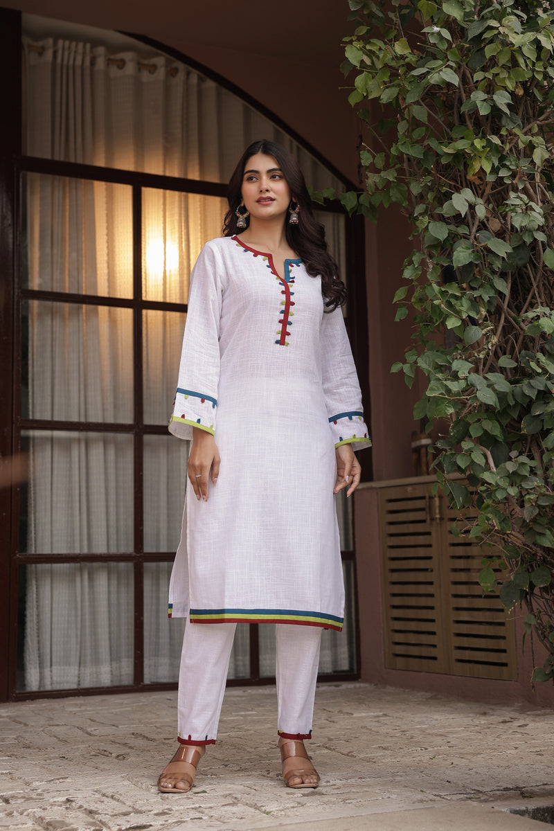 KHAAS – WHITE | Premium Cotton Slub Kurta Set