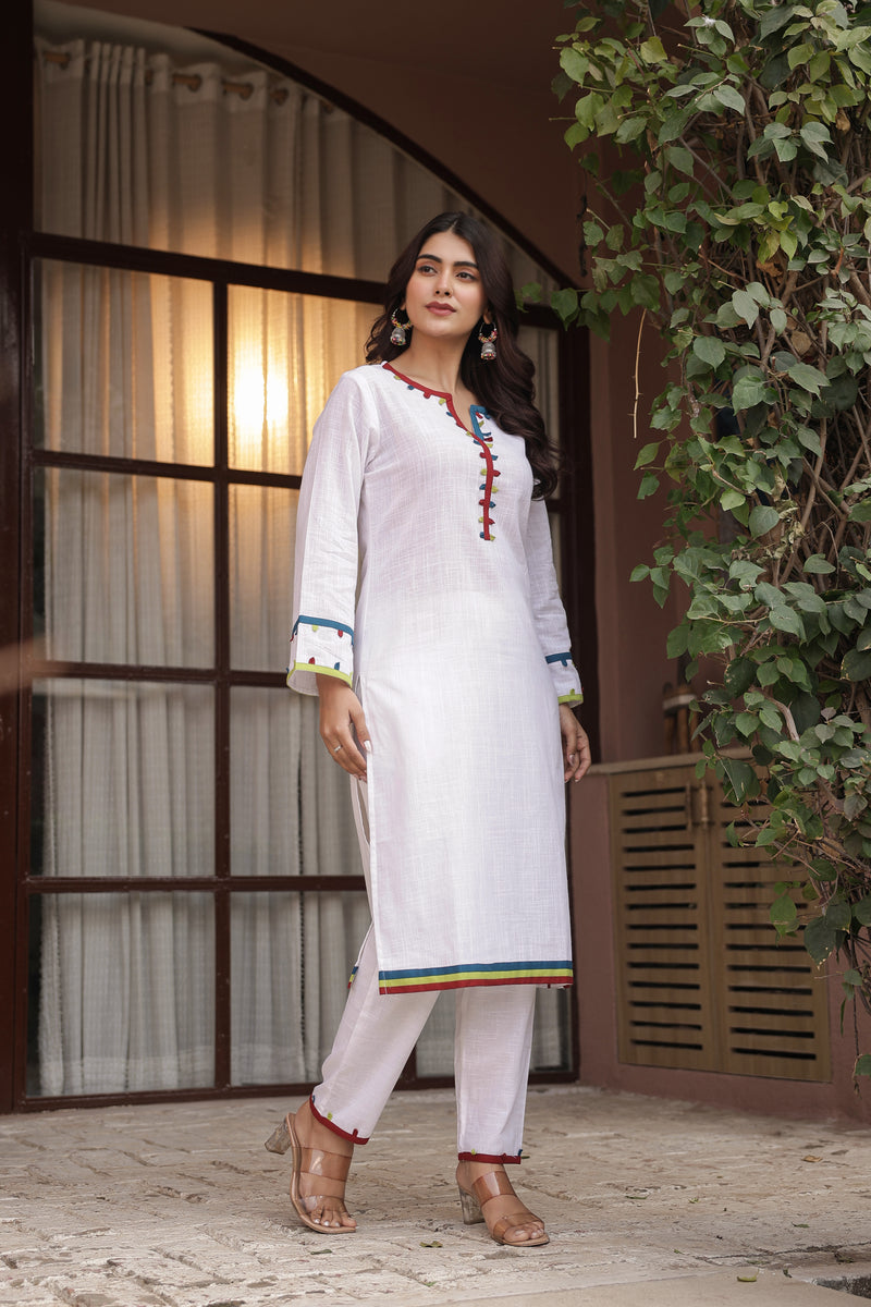 KHAAS – WHITE | Premium Cotton Slub Kurta Set