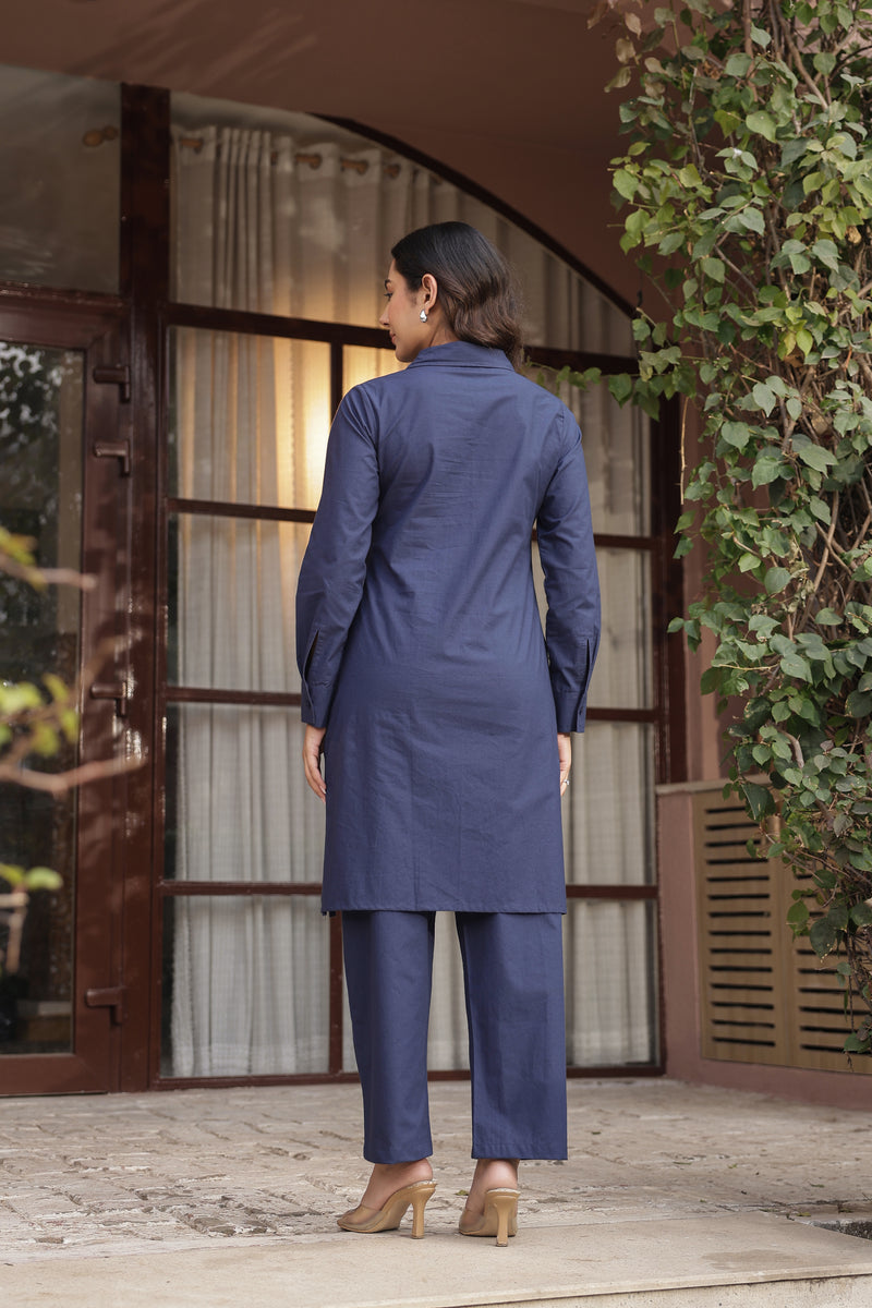 DHURANDHAR – NAVY BLUE | Cotton Kurta Pant Set
