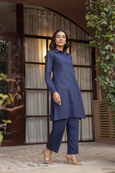 DHURANDHAR – NAVY BLUE | Cotton Kurta Pant Set