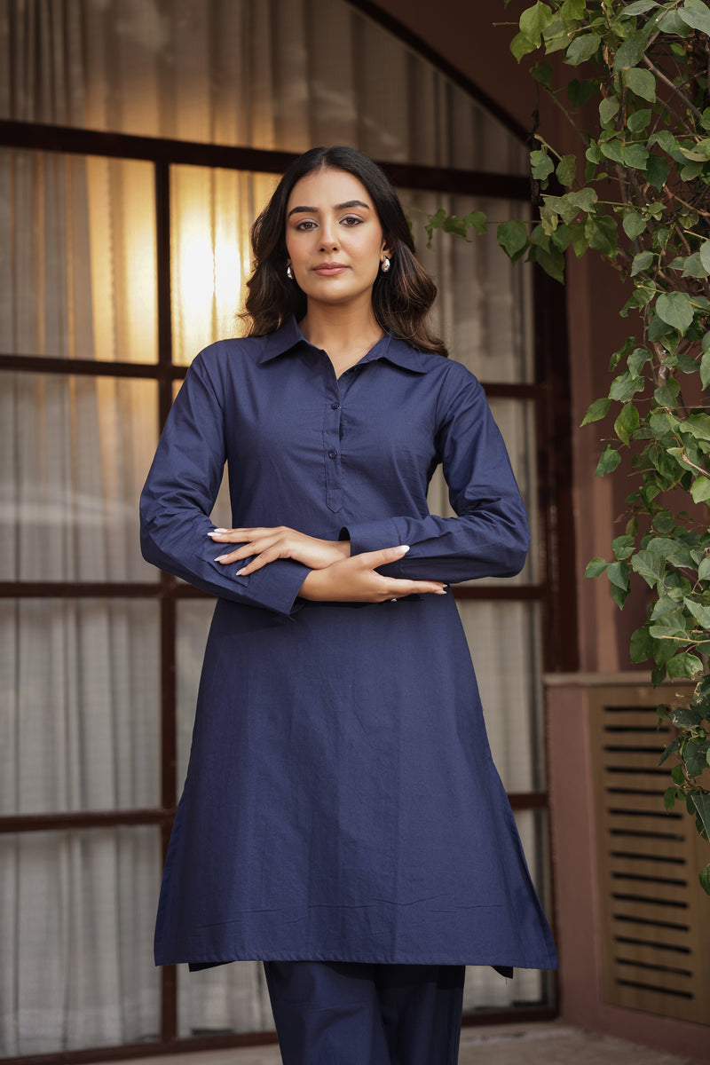 DHURANDHAR – NAVY BLUE | Cotton Kurta Pant Set