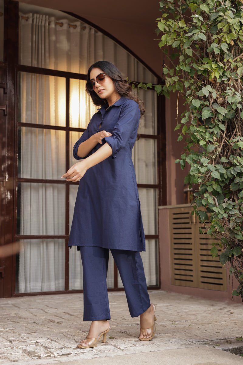 DHURANDHAR – NAVY BLUE | Cotton Kurta Pant Set