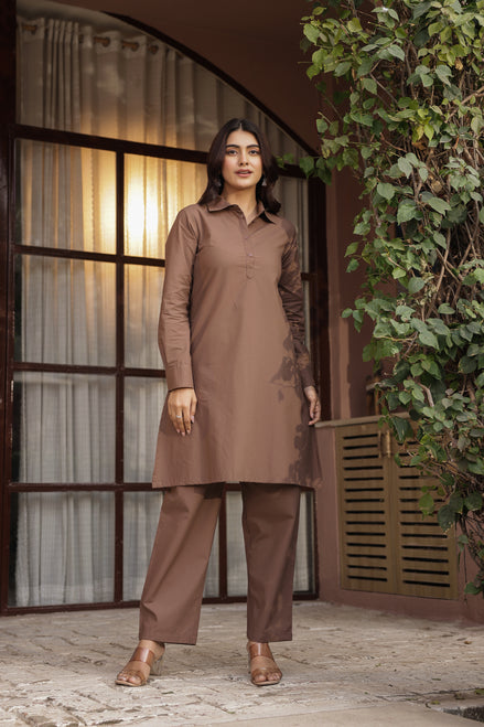 DHURANDHAR – BROWN | Cotton Kurta Pant Set