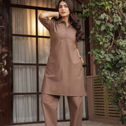 DHURANDHAR – BROWN | Cotton Kurta Pant Set