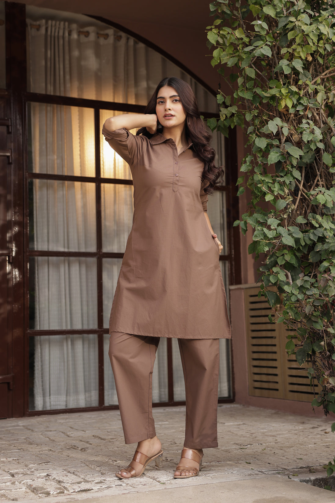 DHURANDHAR – BROWN | Cotton Kurta Pant Set