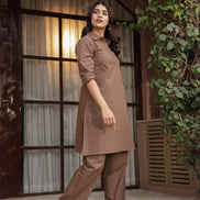 DHURANDHAR – BROWN | Cotton Kurta Pant Set