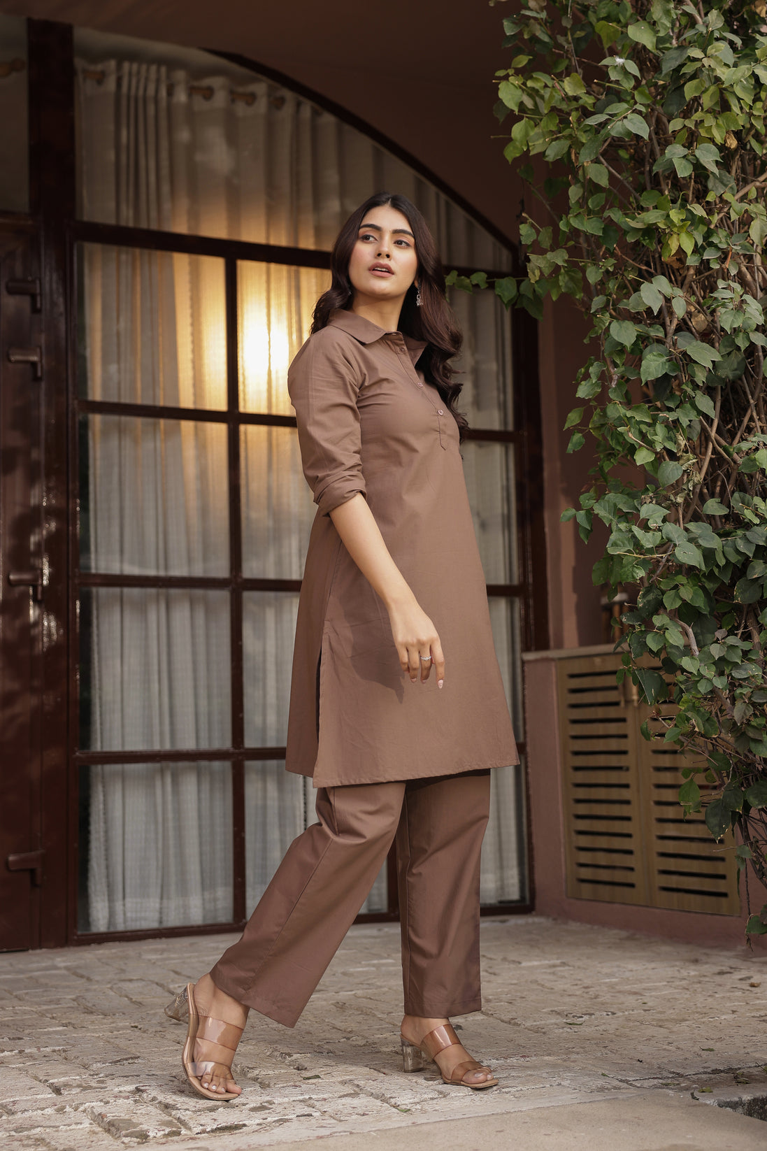 DHURANDHAR – BROWN | Cotton Kurta Pant Set