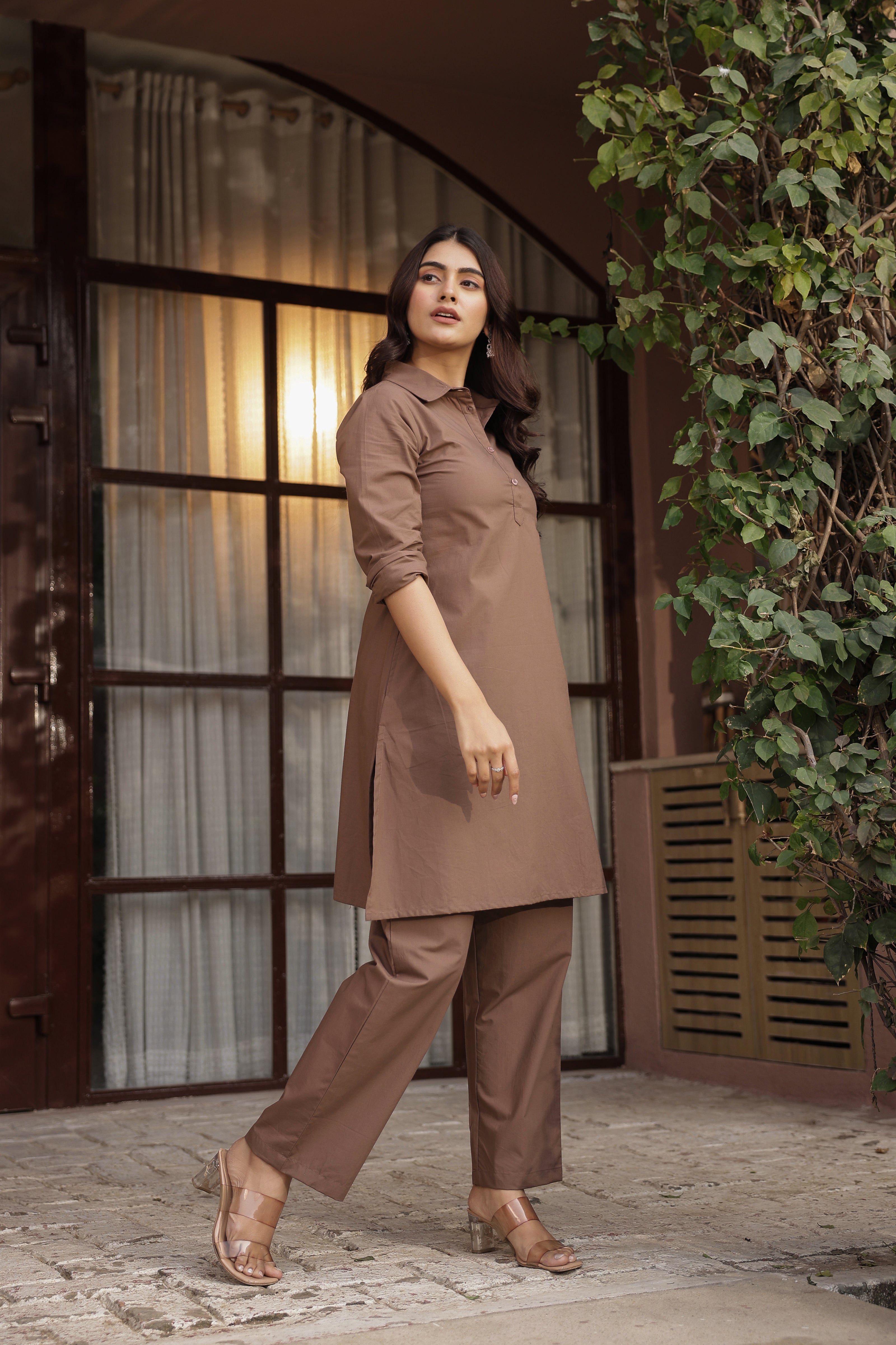 DHURANDHAR – BROWN | Cotton Kurta Pant Set