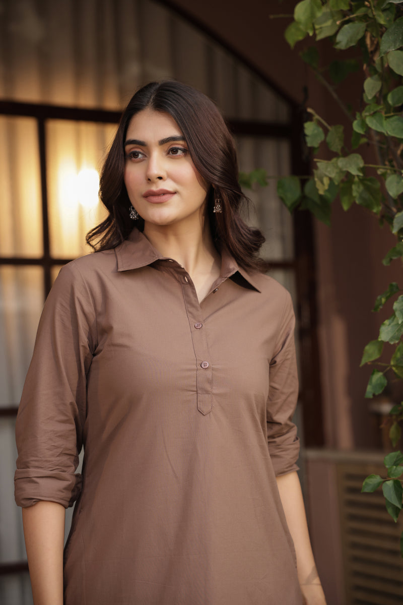 DHURANDHAR – BROWN | Cotton Kurta Pant Set
