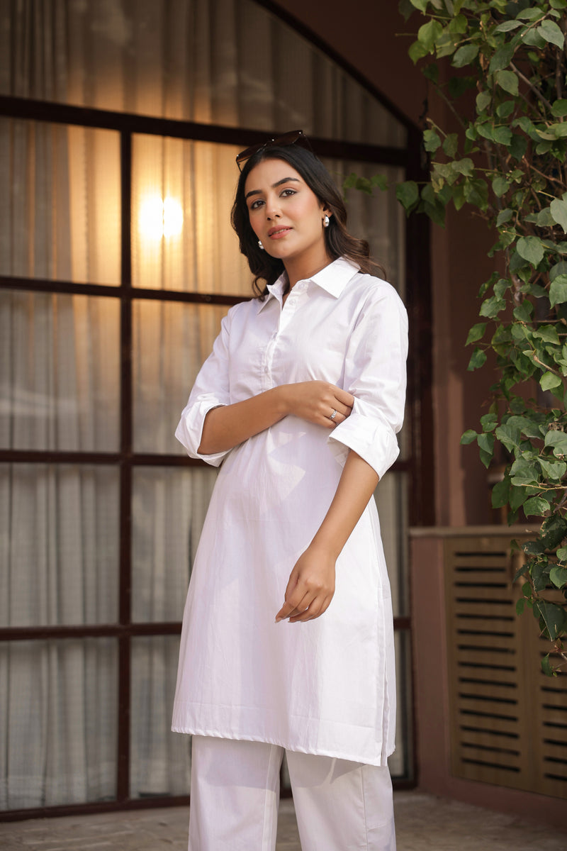DHURANDHAR – WHITE | Cotton Kurta Pant Set