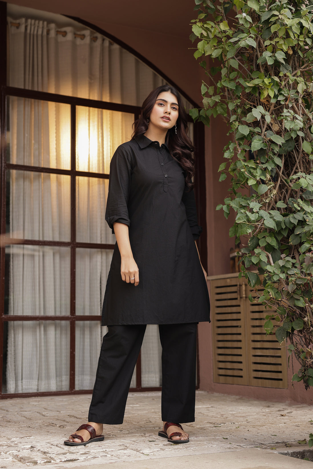 DHURANDHAR – BLACK | Cotton Kurta Pant Set