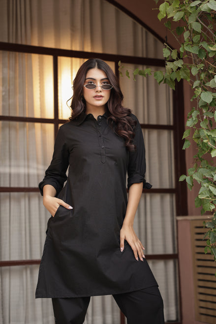 DHURANDHAR – BLACK | Cotton Kurta Pant Set
