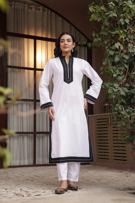 FITOOR – WHITE | Premium Cotton Poplin Kurta Set