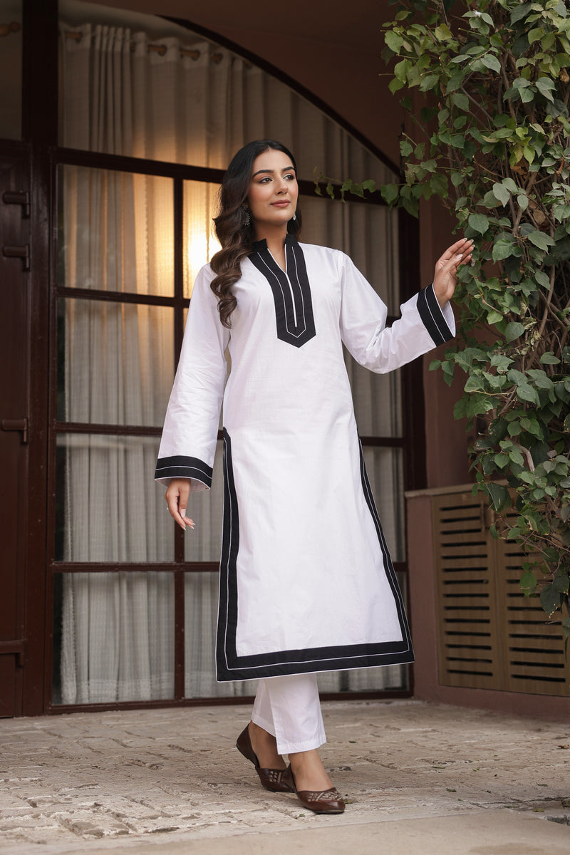 FITOOR – WHITE | Premium Cotton Poplin Kurta Set
