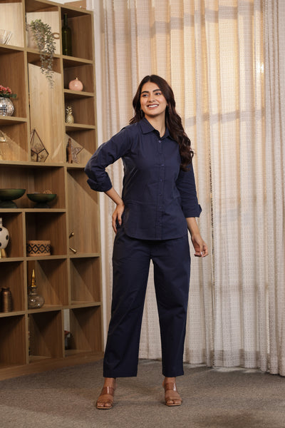 RAAHGIR – NAVY BLUE | Cotton Shirt & Pant Co-ord Set