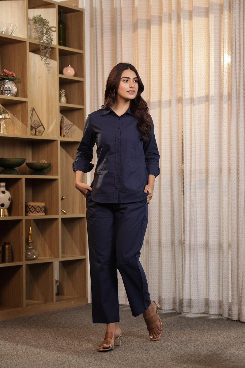 RAAHGIR – NAVY BLUE | Cotton Shirt & Pant Co-ord Set
