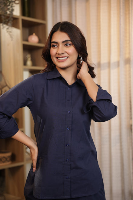 RAAHGIR – NAVY BLUE | Cotton Shirt & Pant Co-ord Set