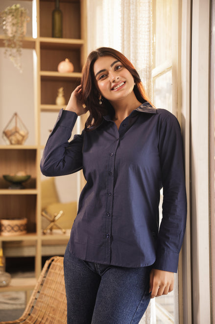 CHANCHAL – NAVY BLUE | Premium Cotton Poplin Shirt