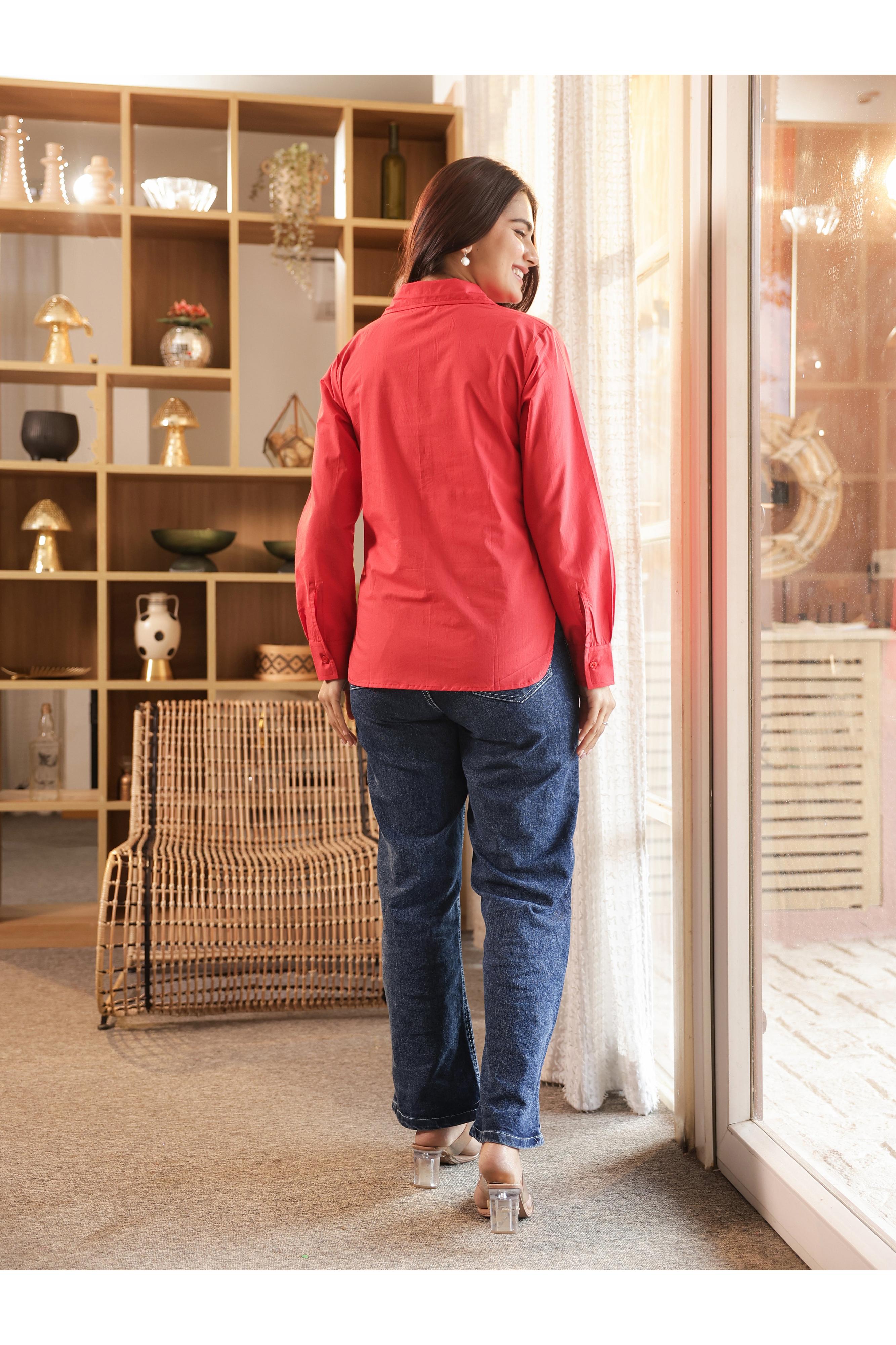 CHANCHAL – RED | Premium Cotton Poplin Shirt