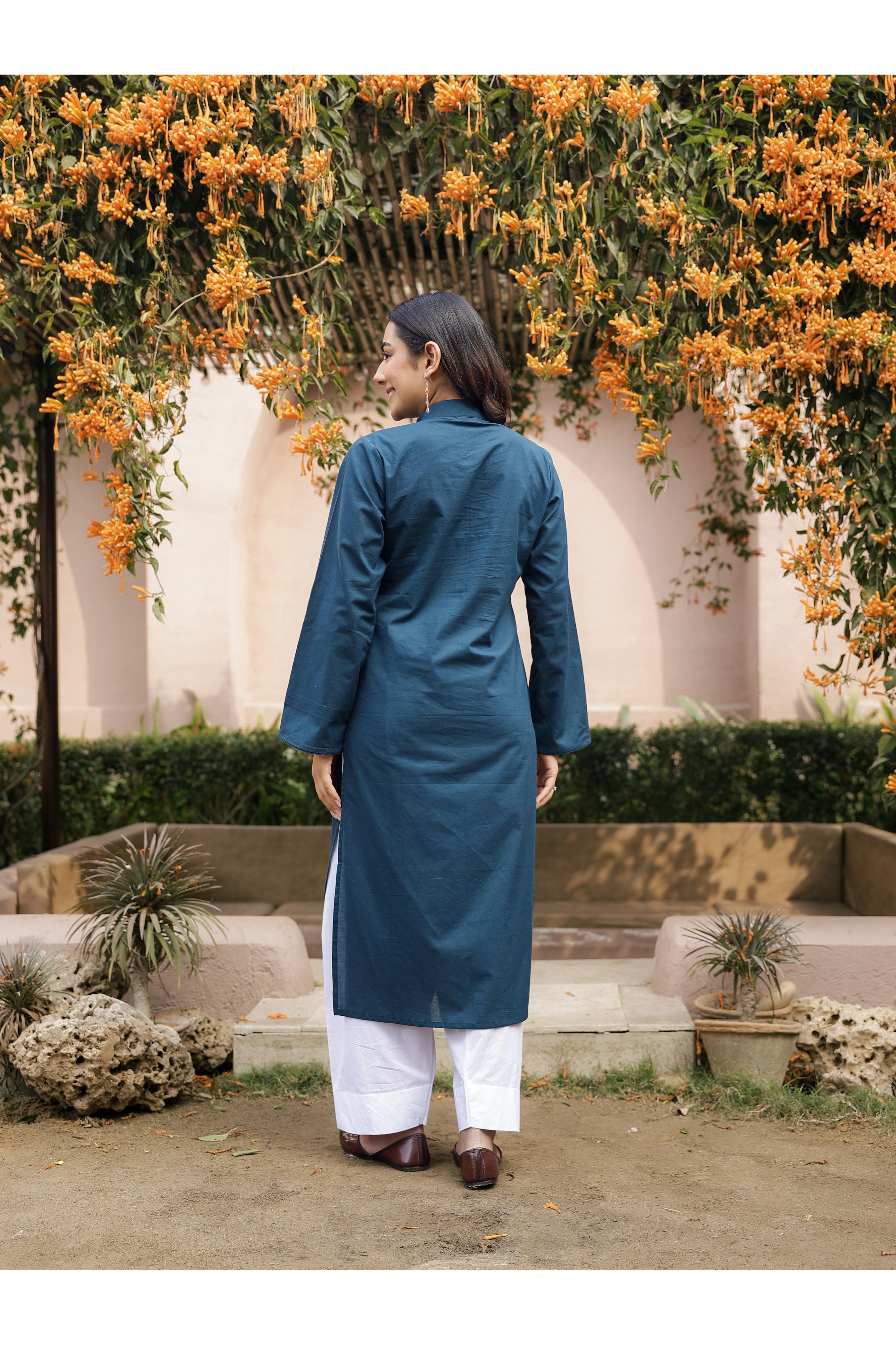SAHAJ – TEAL BLUE | Kurta with Farshi Salwar Set