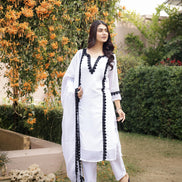 DILBAR – WHITE | Georgette Suit Set with Crepe Lining