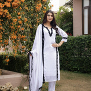 DILBAR – WHITE | Georgette Suit Set with Crepe Lining