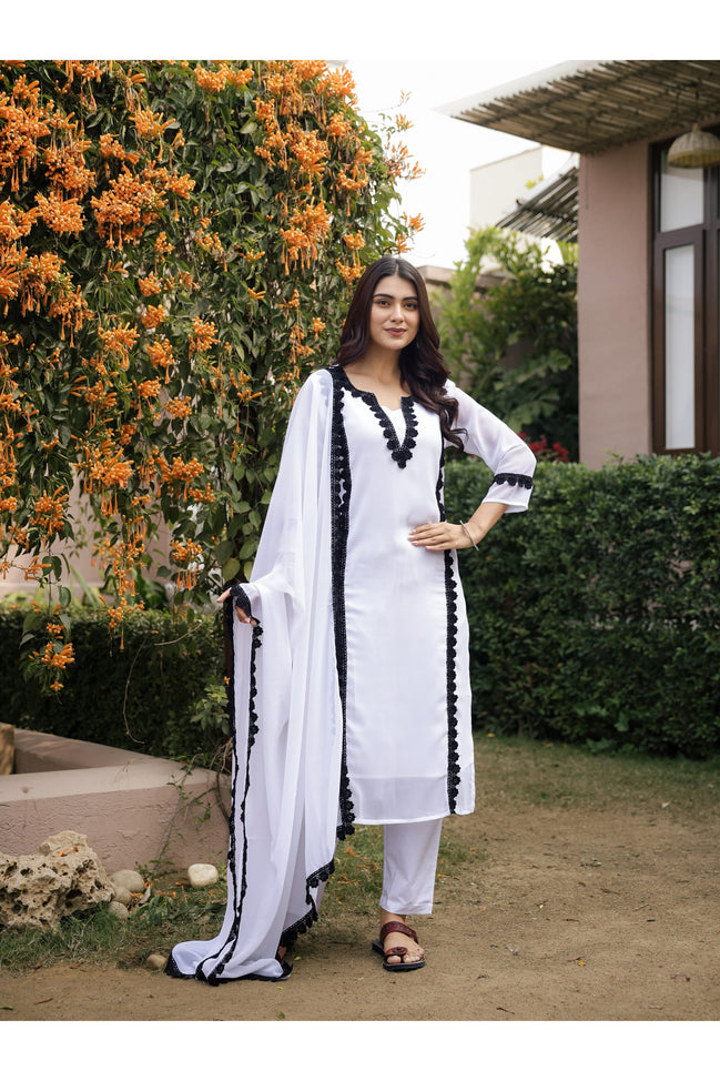 DILBAR – WHITE | Georgette Suit Set with Crepe Lining