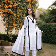 DILBAR – WHITE | Georgette Suit Set with Crepe Lining