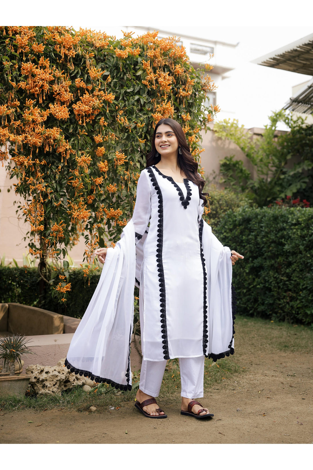 DILBAR – WHITE | Georgette Suit Set with Crepe Lining