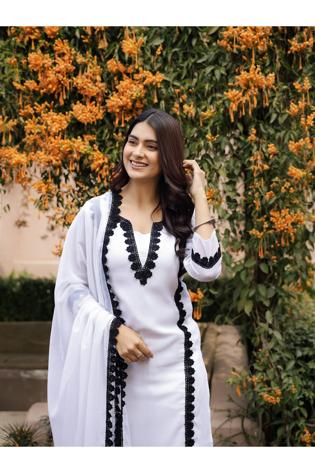 DILBAR – WHITE | Georgette Suit Set with Crepe Lining