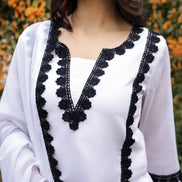 DILBAR – WHITE | Georgette Suit Set with Crepe Lining