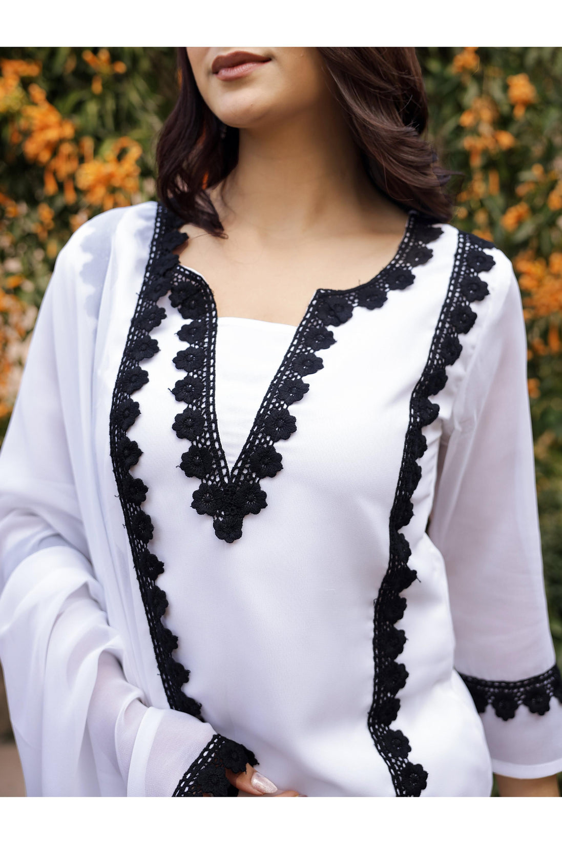 DILBAR – WHITE | Georgette Suit Set with Crepe Lining