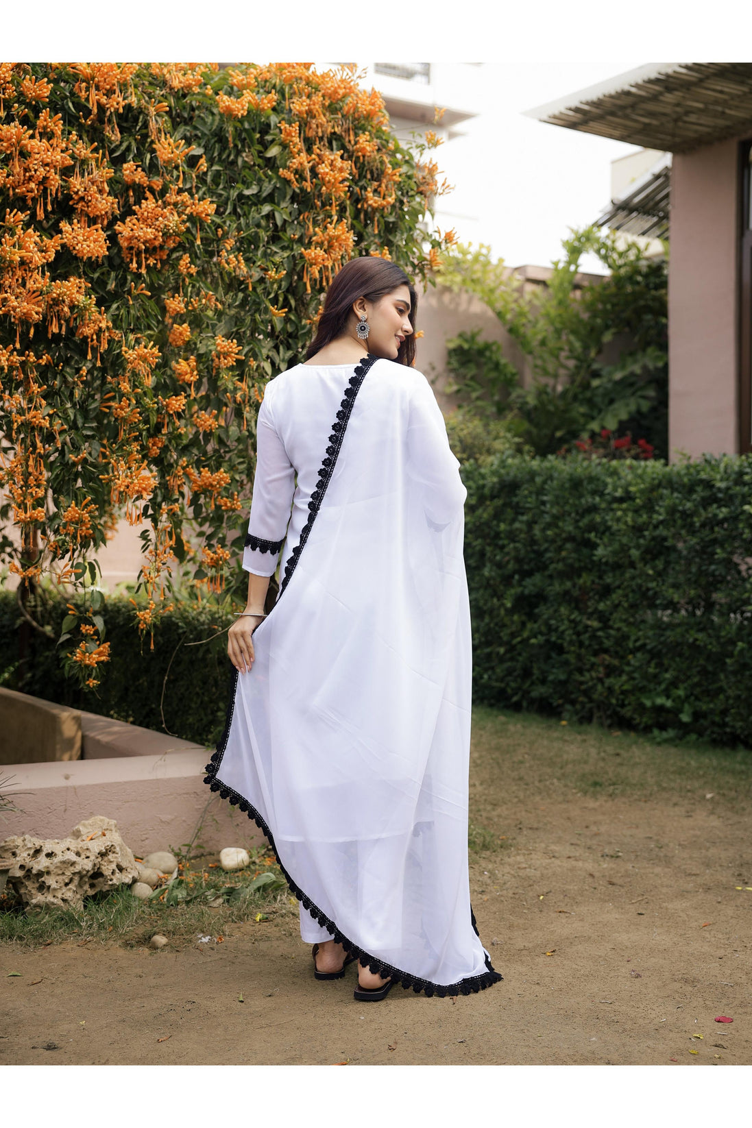 DILBAR – WHITE | Georgette Suit Set with Crepe Lining