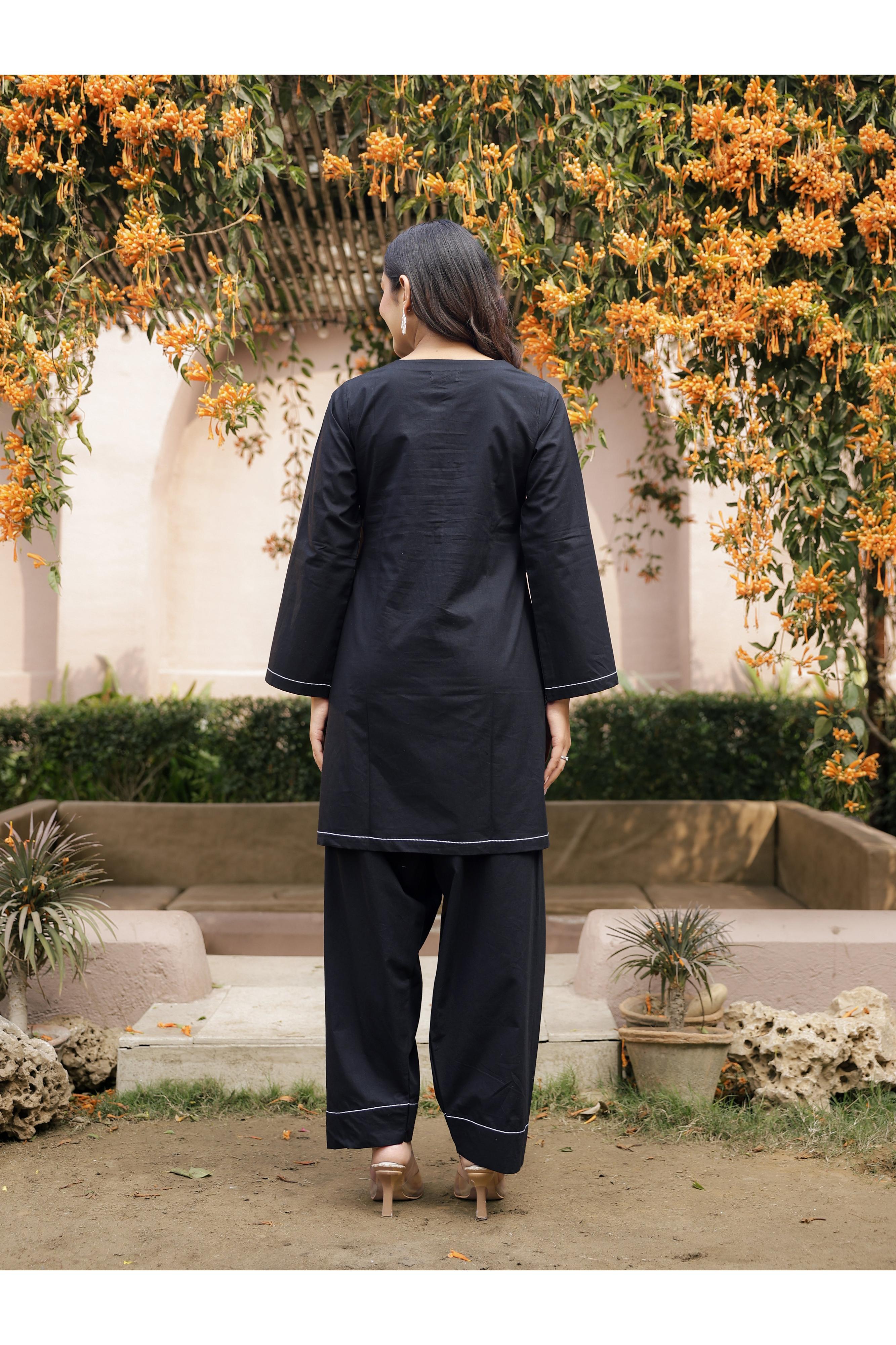 AABROO – BLACK | Premium Cotton Poplin Kurta Set