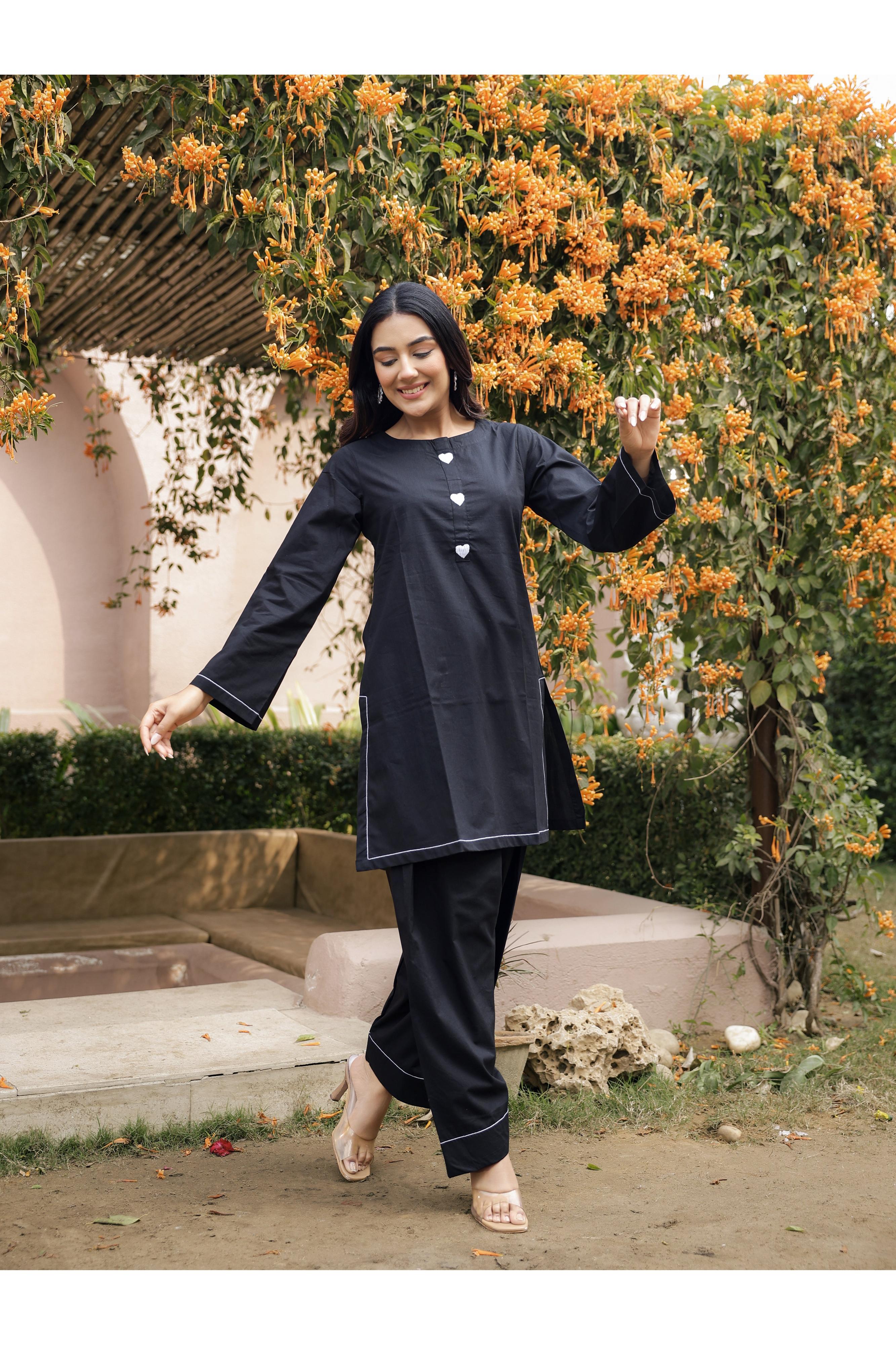 AABROO – BLACK | Premium Cotton Poplin Kurta Set