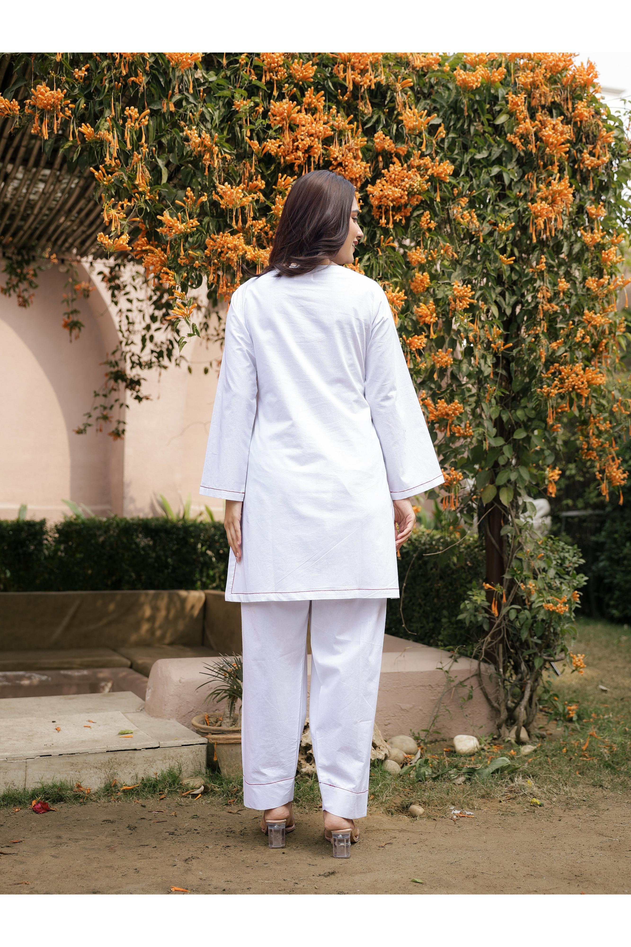AABROO – WHITE | Premium Cotton Poplin Kurta Set