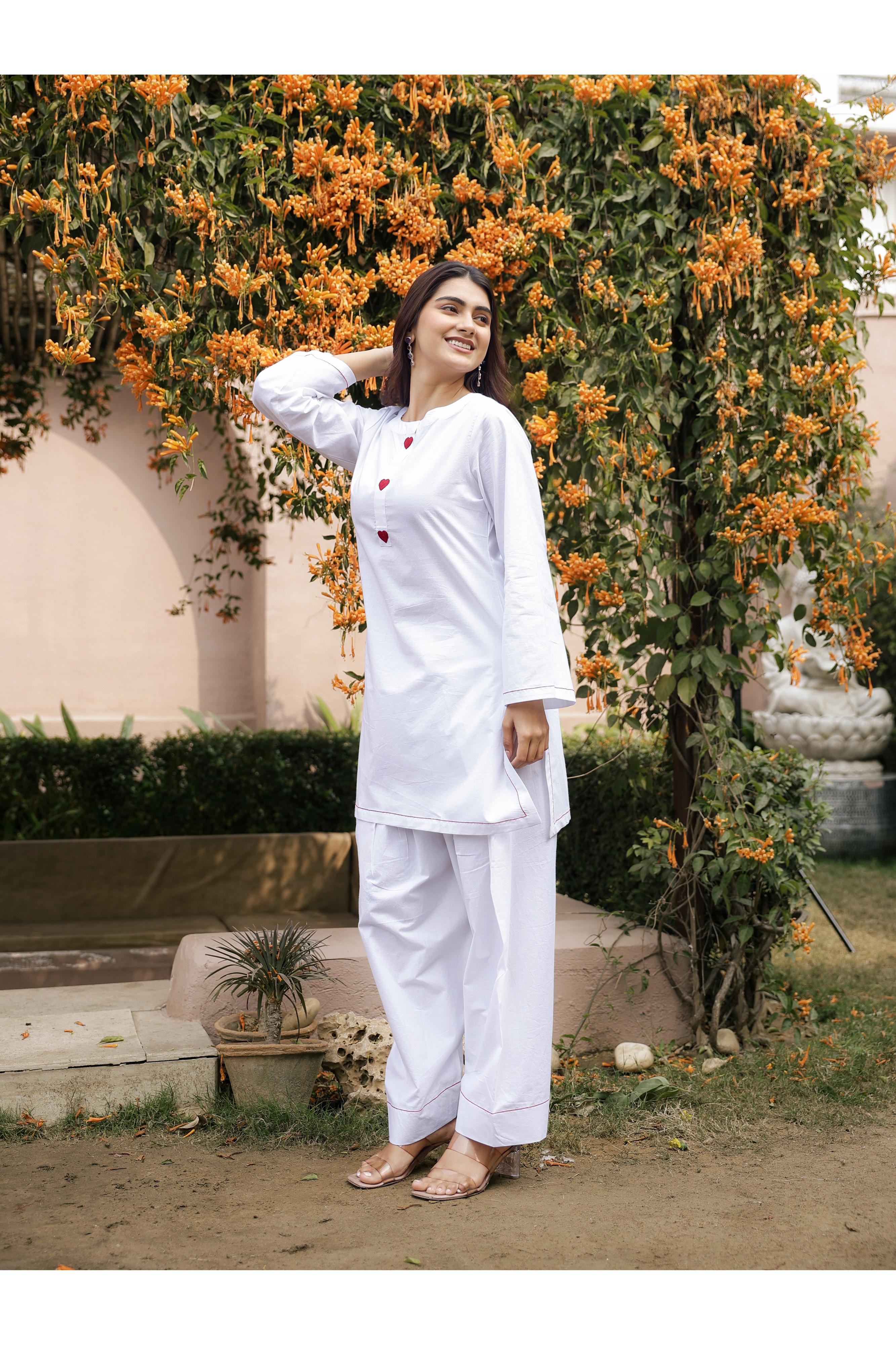 AABROO – WHITE | Premium Cotton Poplin Kurta Set