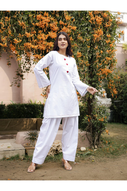 AABROO – WHITE | Premium Cotton Poplin Kurta Set