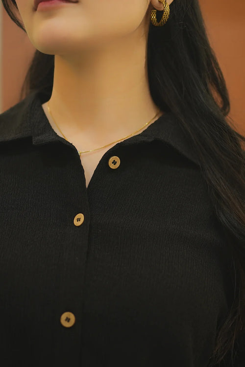 "Zenia" – Midnight Black Premium Textured Co-ord Set with High-Low Tunic