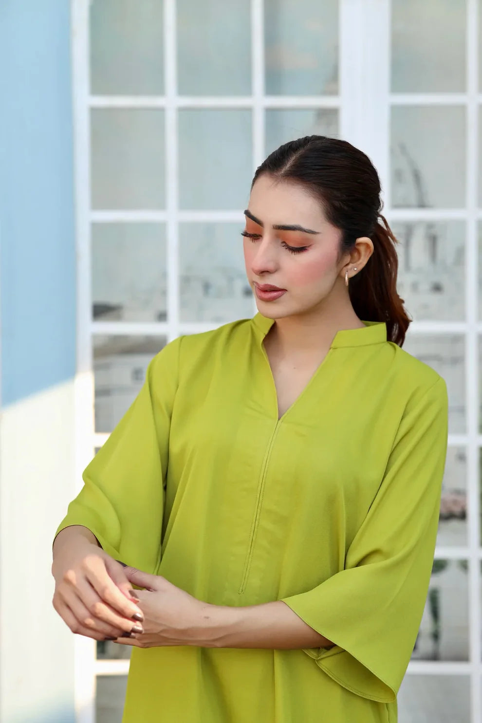 "Zoya" — Lime Green Premium Rayon Minimalist Co-ord Set
