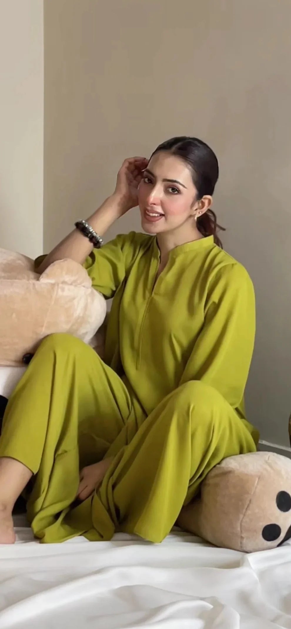 "Zoya" — Lime Green Premium Rayon Minimalist Co-ord Set