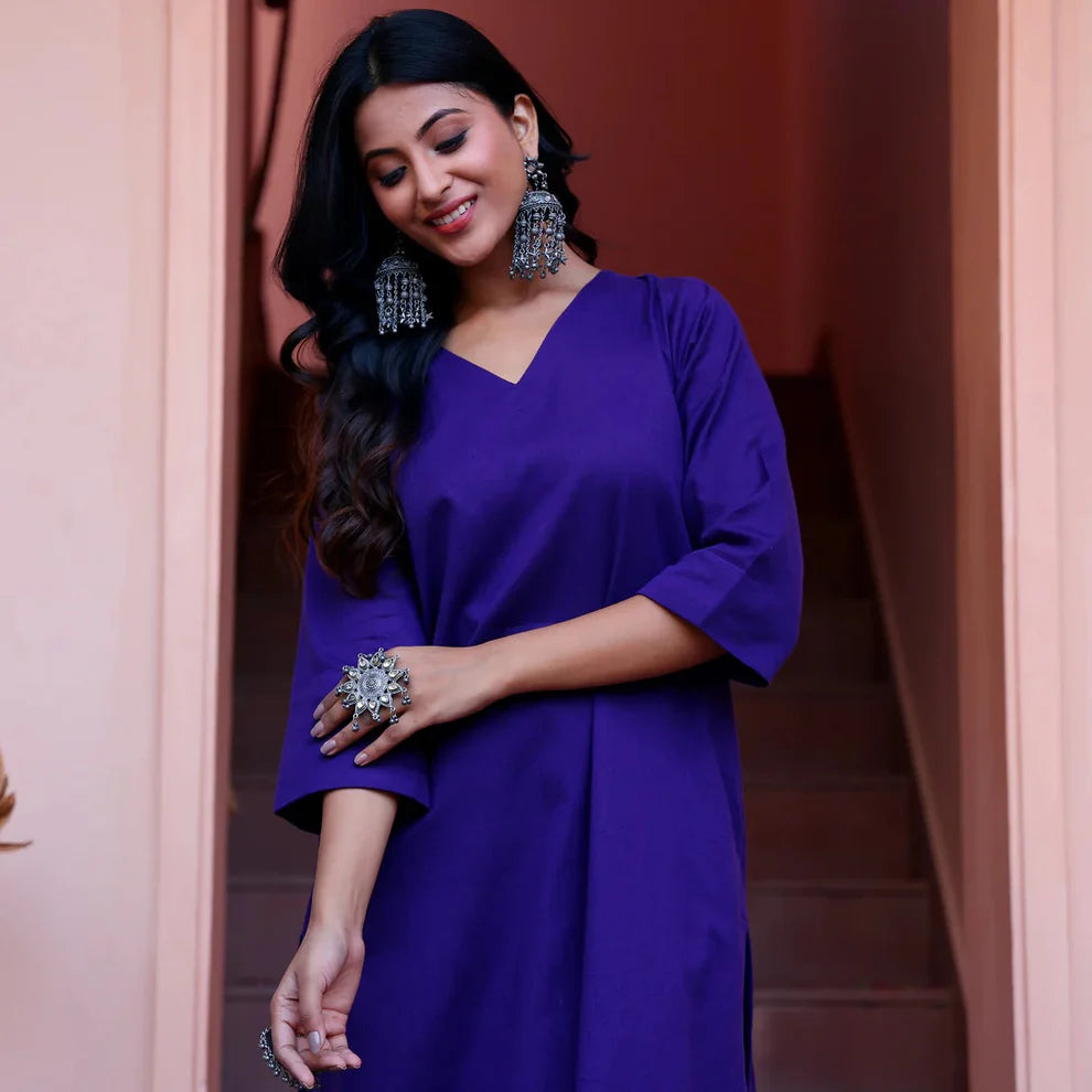 "Indra" - Royal Purple Cotton Kurta Set