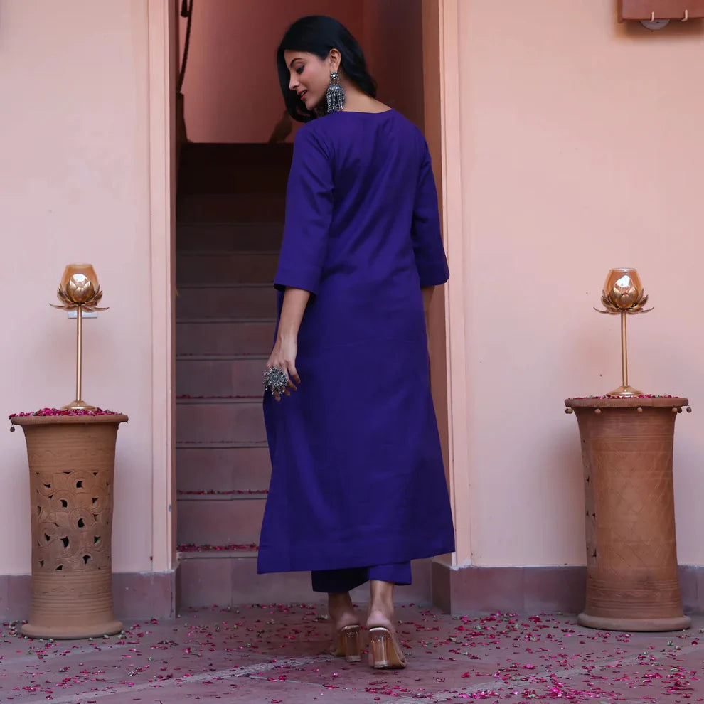 "Indra" - Royal Purple Cotton Kurta Set